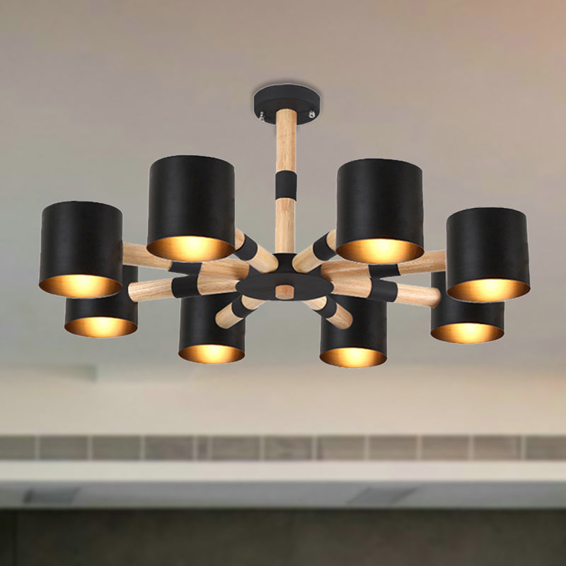 Modern Metal And Wood Cylinder Hanging Lamp For Living Room Black