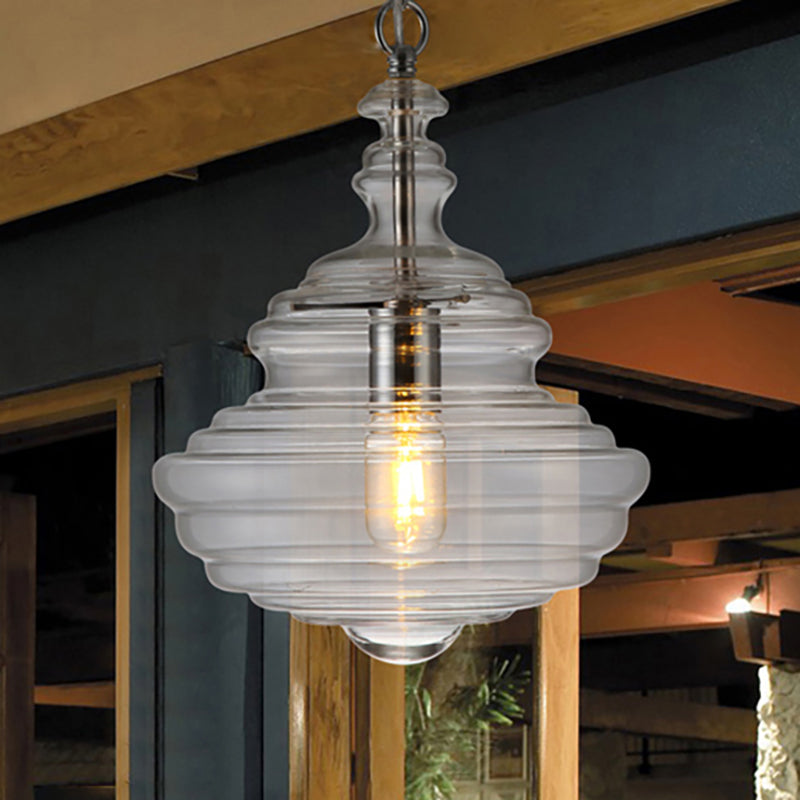 Lampe suspendue moderne en verre transparent/bleu à volants - Lampe suspendue au plafond de la chambre