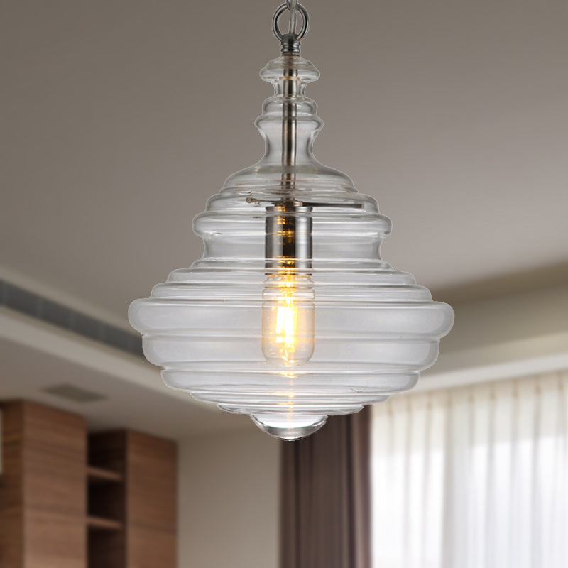 Lampe suspendue moderne en verre transparent/bleu à volants - Lampe suspendue au plafond de la chambre