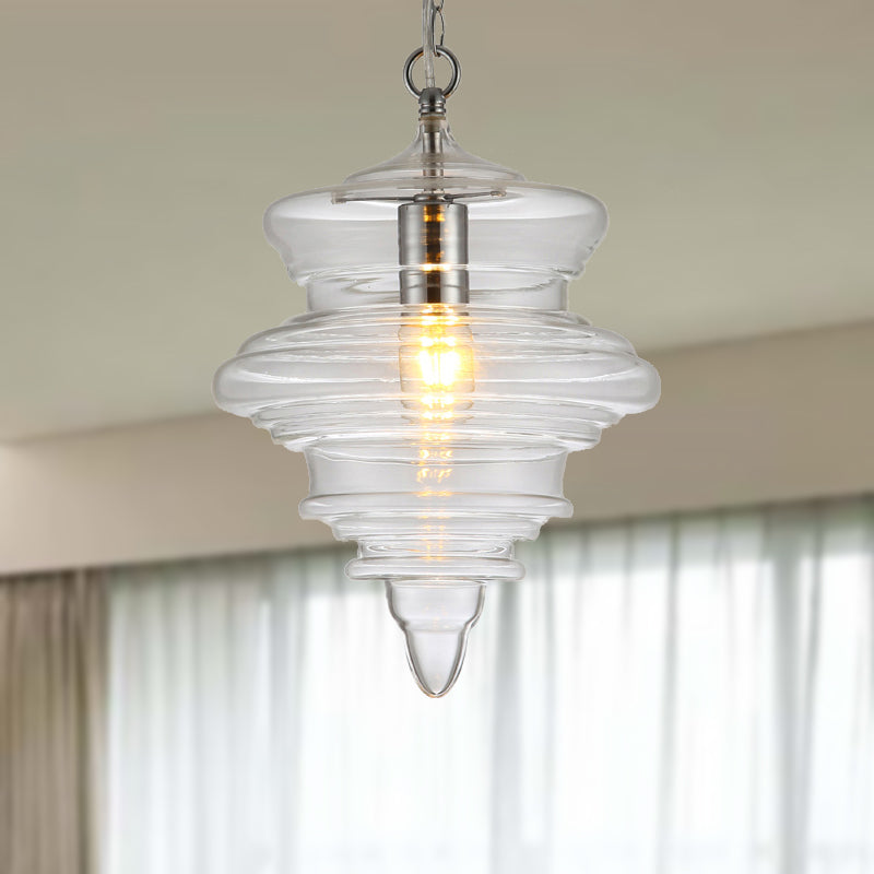 Lampe suspendue moderne en verre transparent/bleu à volants - Lampe suspendue au plafond de la chambre