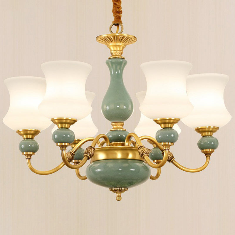 Emerald Green-Gold Retro Vase Chandelier: Opal Frosted Glass Pendant Light For Dining Room 6 / Gold