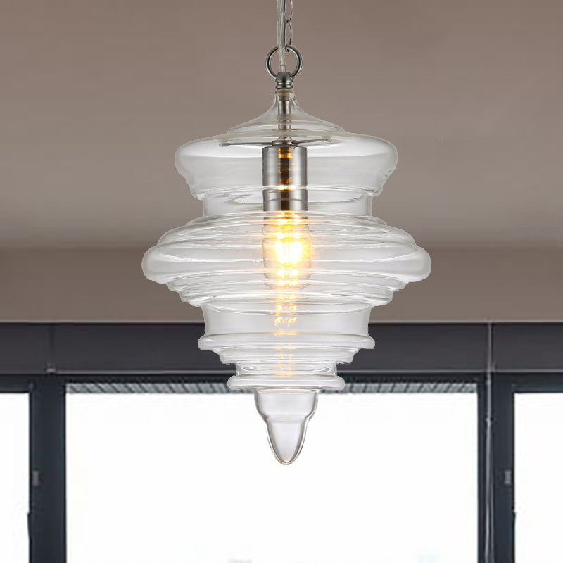 Lampe suspendue moderne en verre transparent/bleu à volants - Lampe suspendue au plafond de la chambre