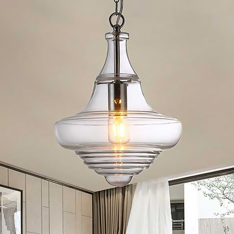 Lampe suspendue moderne en verre transparent/bleu à volants - Lampe suspendue au plafond de la chambre
