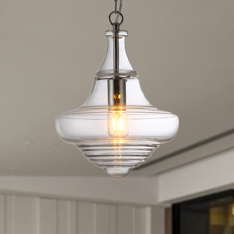 Lampe suspendue moderne en verre transparent/bleu à volants - Lampe suspendue au plafond de la chambre