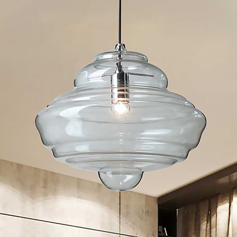 Lampe suspendue moderne en verre transparent/bleu à volants - Lampe suspendue au plafond de la chambre