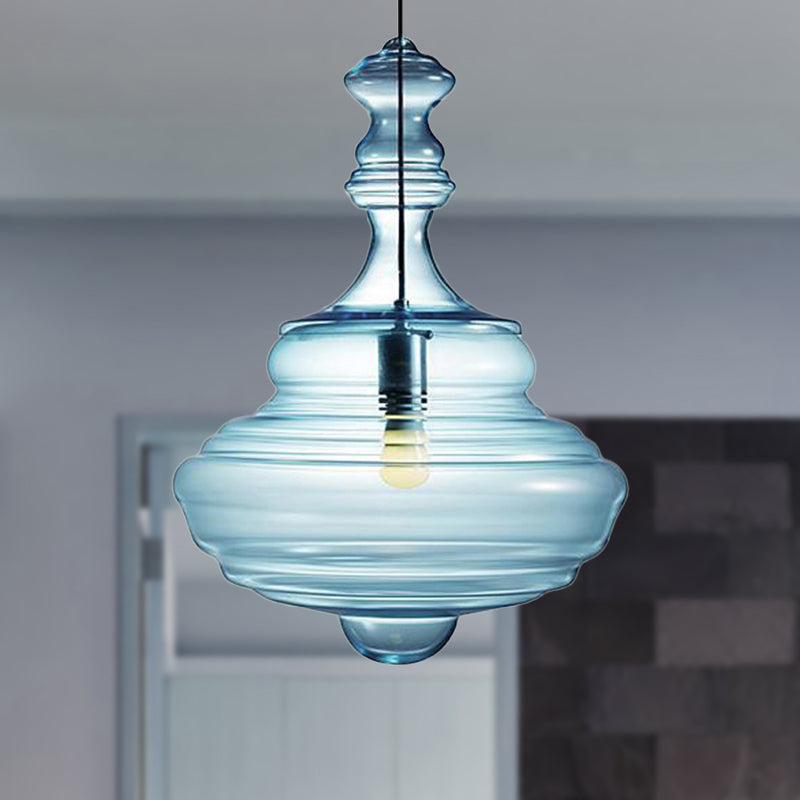 Lampe suspendue moderne en verre transparent/bleu à volants - Lampe suspendue au plafond de la chambre