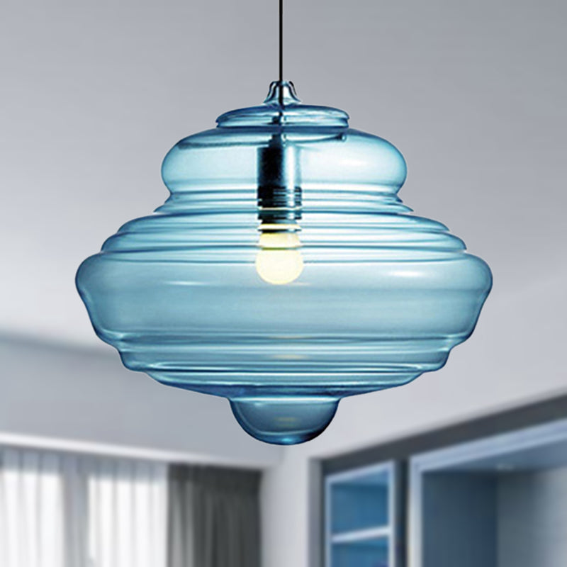 Lampe suspendue moderne en verre transparent/bleu à volants - Lampe suspendue au plafond de la chambre