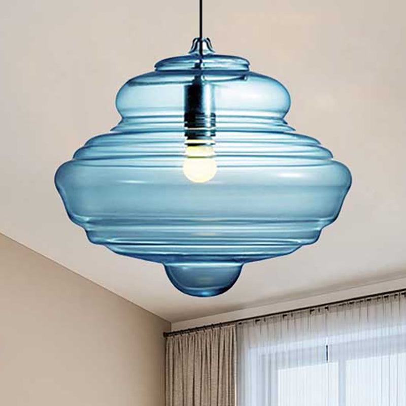 Lampe suspendue moderne en verre transparent/bleu à volants - Lampe suspendue au plafond de la chambre