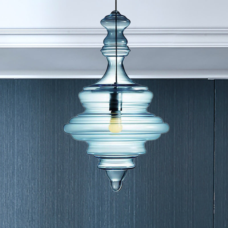 Lampe suspendue moderne en verre transparent/bleu à volants - Lampe suspendue au plafond de la chambre