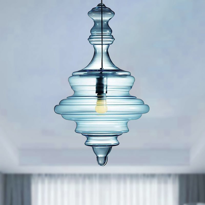 Lampe suspendue moderne en verre transparent/bleu à volants - Lampe suspendue au plafond de la chambre