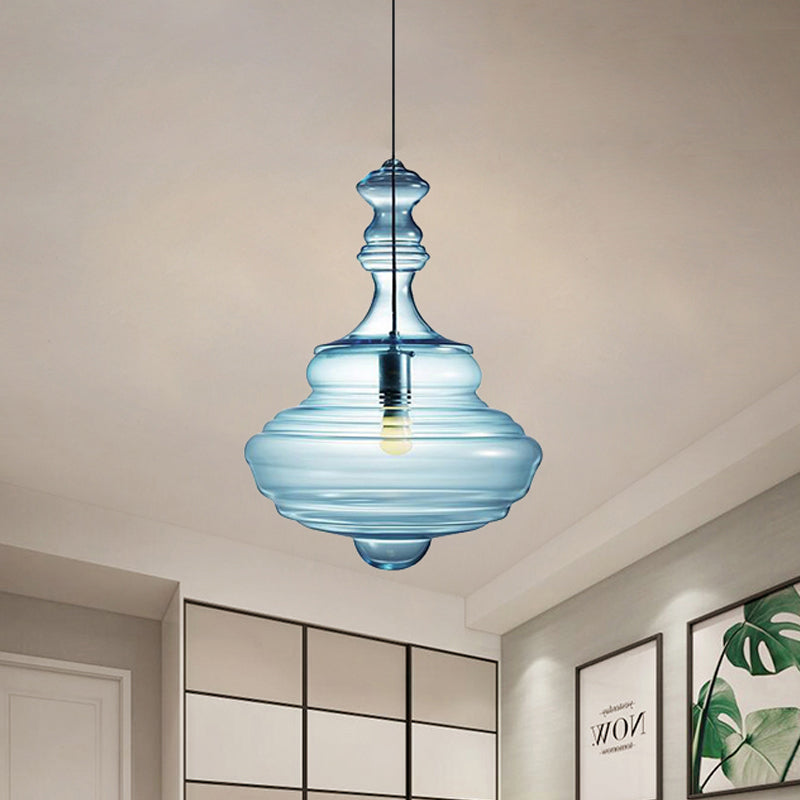 Lampe suspendue moderne en verre transparent/bleu à volants - Lampe suspendue au plafond de la chambre