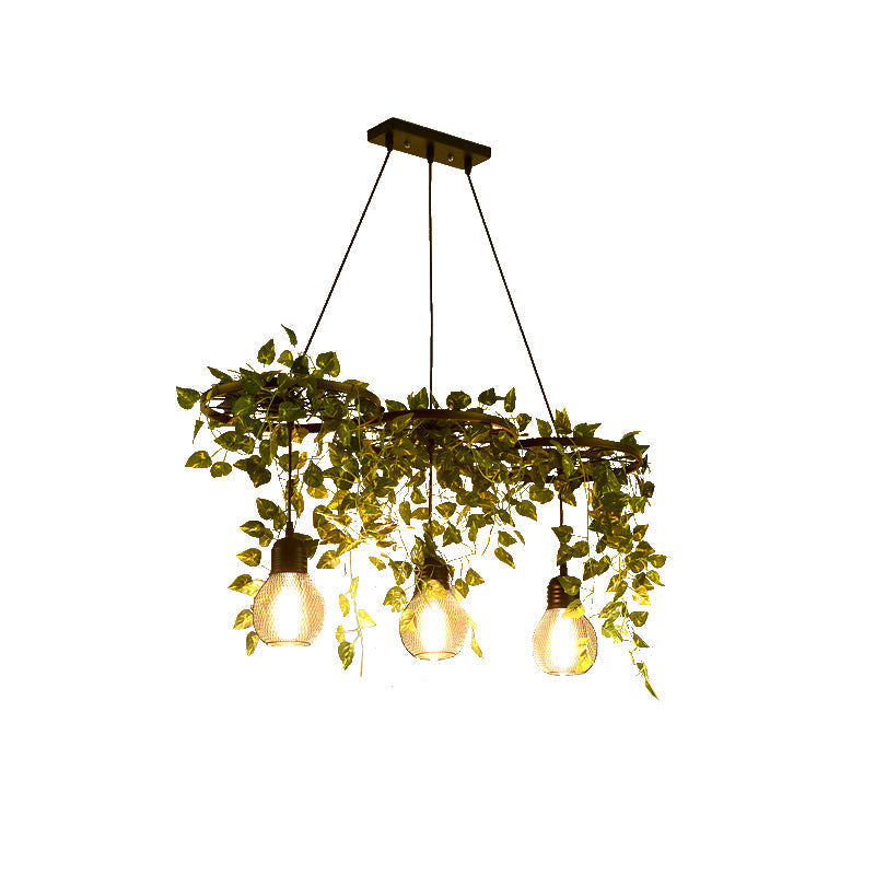 Lustre en métal vert de style ferme avec 3 lumières suspendues et décoration en lierre artificiel