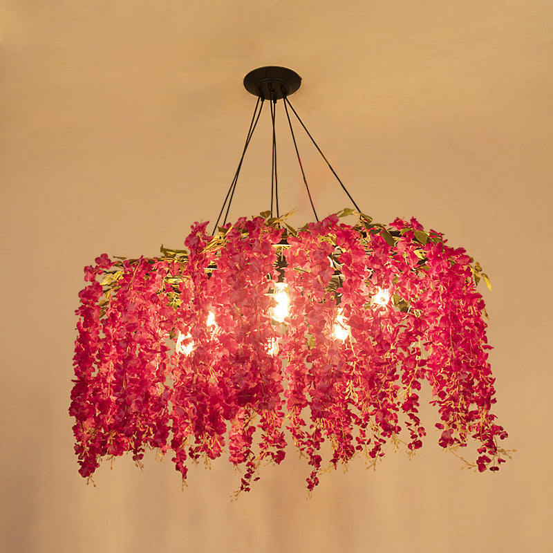 Lustre Art Déco en métal avec motif de fleurs artificielles pour l'éclairage de plafond de la salle à manger