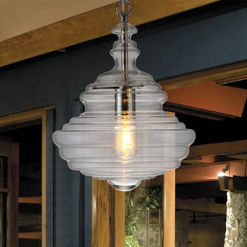 Lampe suspendue moderne en verre transparent/bleu à volants - Lampe suspendue au plafond de la chambre