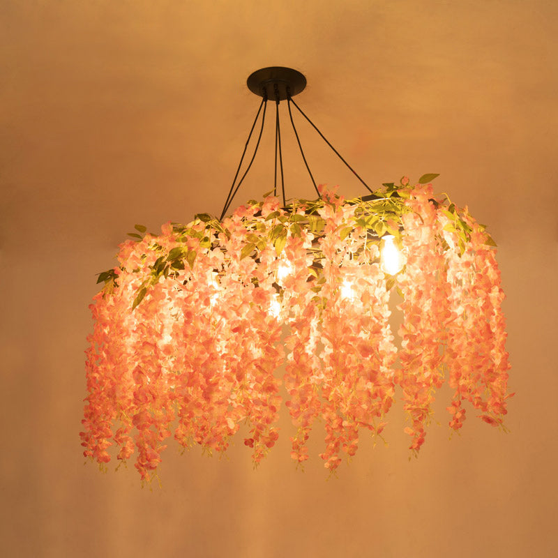 Lustre Art Déco en métal avec motif de fleurs artificielles pour l'éclairage de plafond de la salle à manger