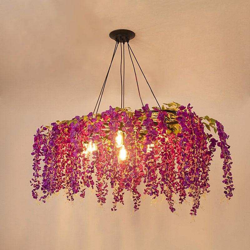 Lustre Art Déco en métal avec motif de fleurs artificielles pour l'éclairage de plafond de la salle à manger