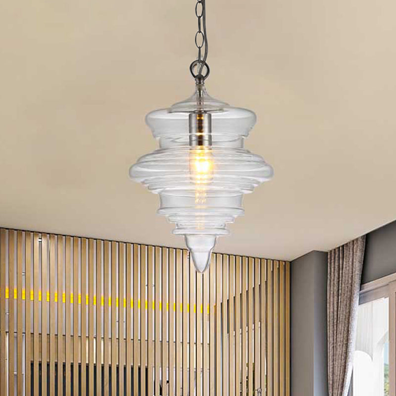 Lampe suspendue moderne en verre transparent/bleu à volants - Lampe suspendue au plafond de la chambre
