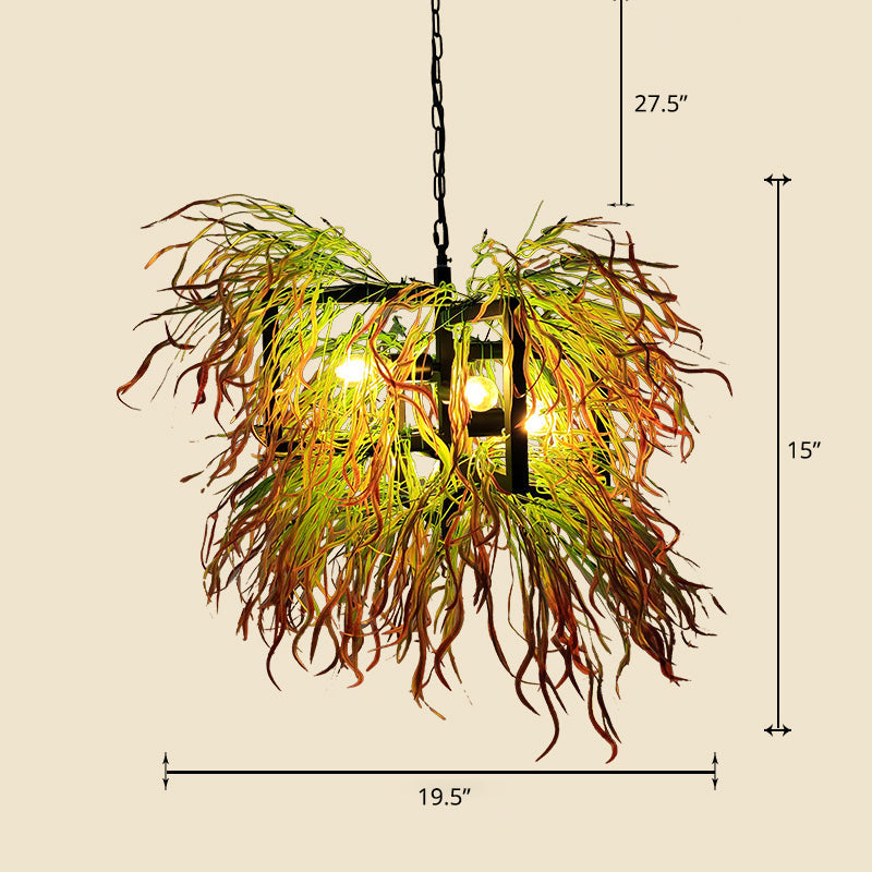 Lustre industriel suspendu avec décoration de plantes artificielles