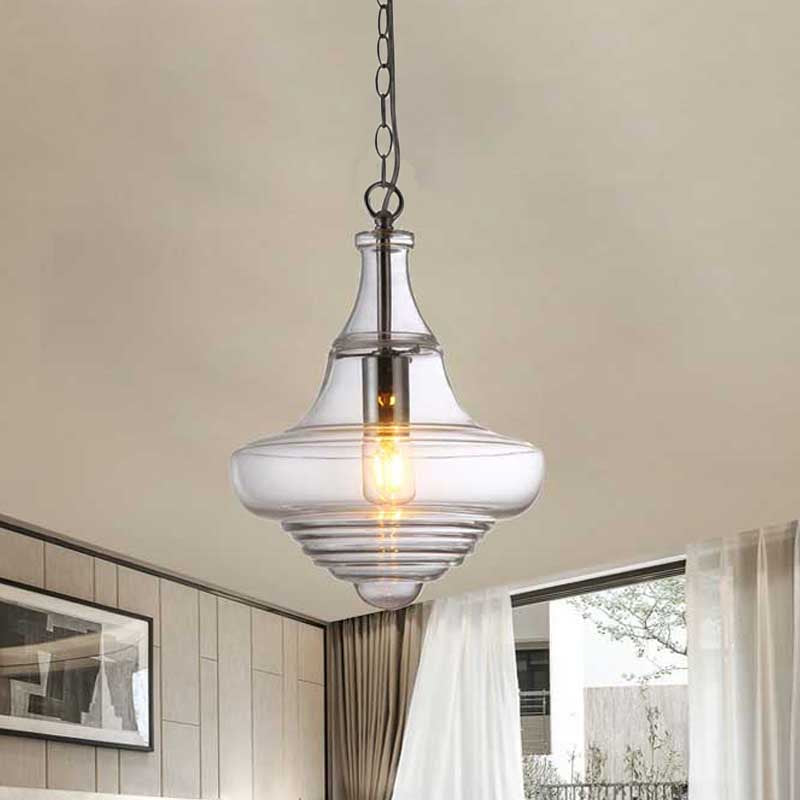 Lampe suspendue moderne en verre transparent/bleu à volants - Lampe suspendue au plafond de la chambre