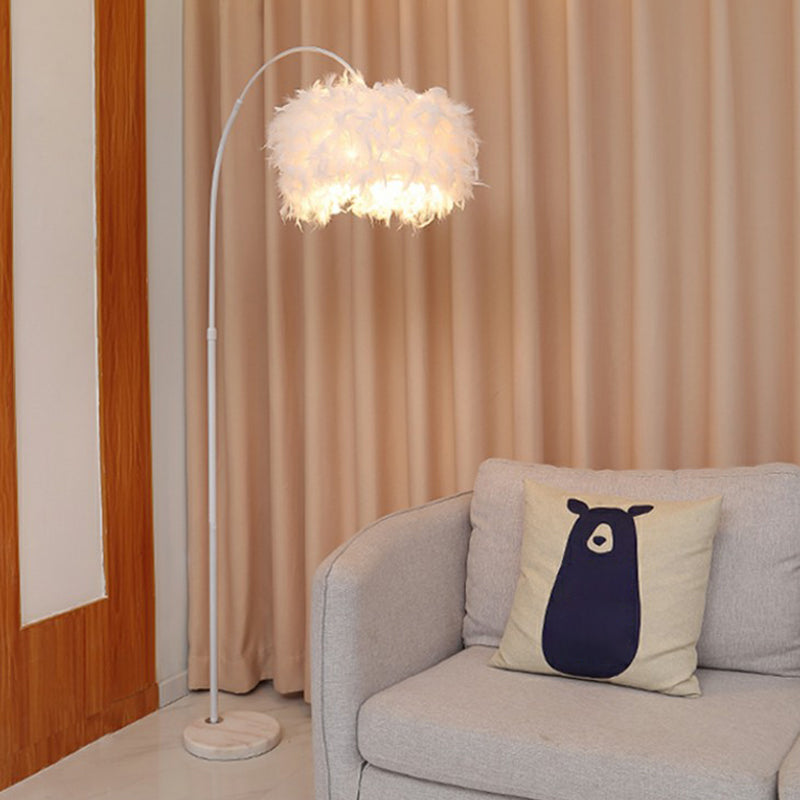 Nordic Feather Floor Lamp With Fishing Rod Arm For Bedroom - Stand Up Light (1 Bulb)
