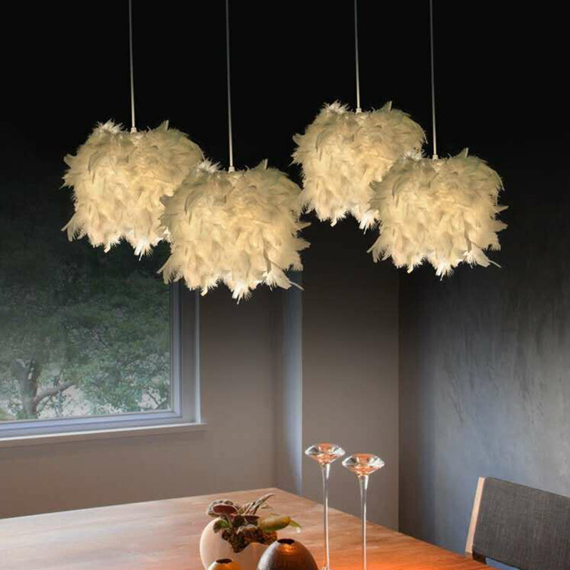 Sleek Feather Drop Pendant - Minimalist 1-Light White Hanging Light For Dining Room / 9