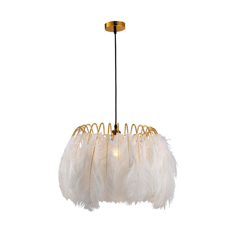 Nordic White Feather Pendant Light - Single-Bulb Suspended Lighting for Bedroom