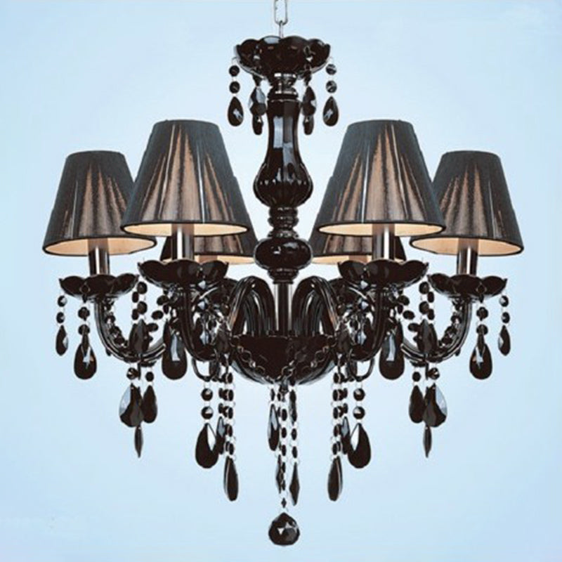 Vintage Black Crystal 6-Light Candle Chandelier - Elegant Ceiling Pendant For Living Room