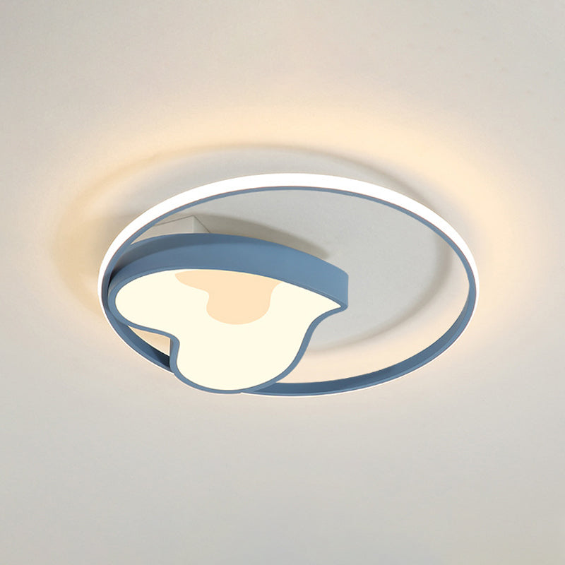 Blue Acrylic Ring & Heart Ceiling Lamp - Kid Bedroom Macaron Loft Flush Ceiling Light