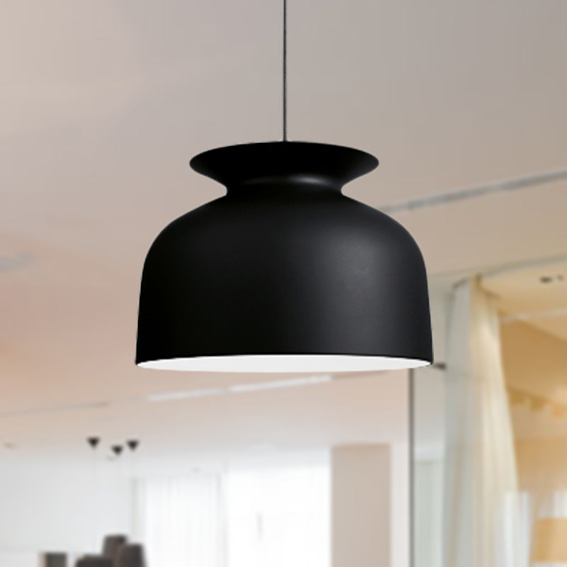 Modern Monochrome Bowl Pendant Lamp For Hotel Restaurants - Metal One-Light Suspension Black / 12