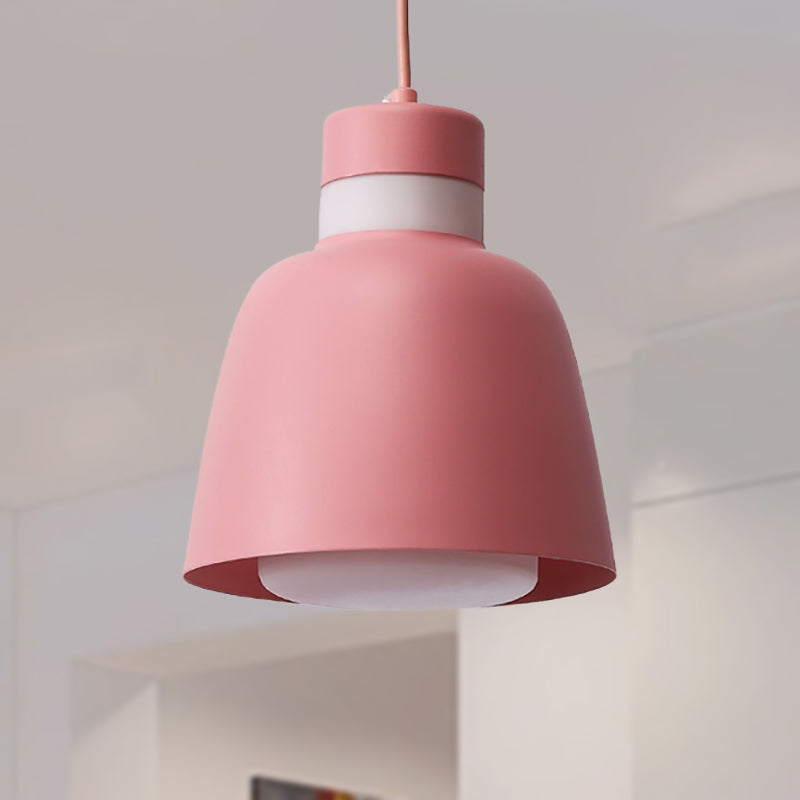 Modern Black/Pink/Yellow Bell Pendant Light - 1-Light Metal Hanging Lamp Kit