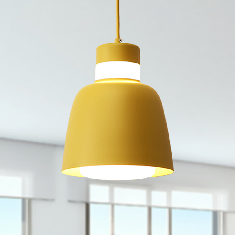 Modern Black/Pink/Yellow Bell Pendant Light - 1-Light Metal Hanging Lamp Kit