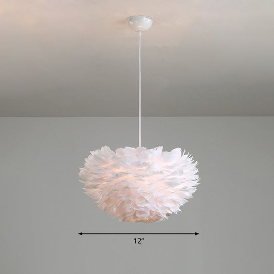 Feather Hemispherical Pendant Lamp - Minimalist White Suspension Light for Bedroom