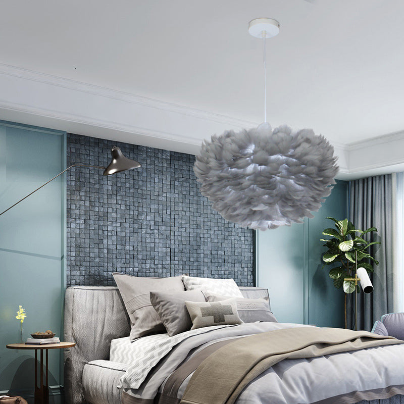 Nordic Style Feather Pendant Light: Half-Sphere Suspension Lamp For Bedroom Grey / 12