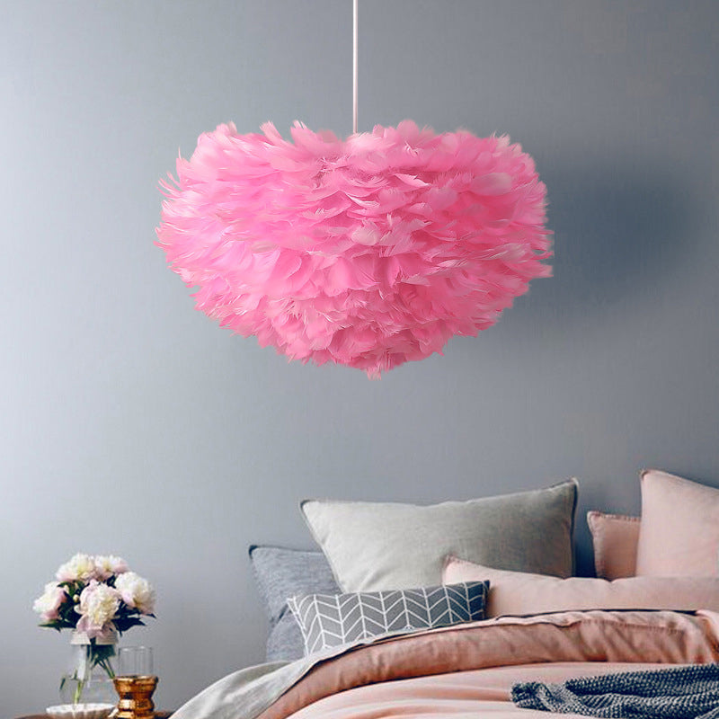Nordic Style Feather Pendant Light: Half-Sphere Suspension Lamp For Bedroom Pink / 12