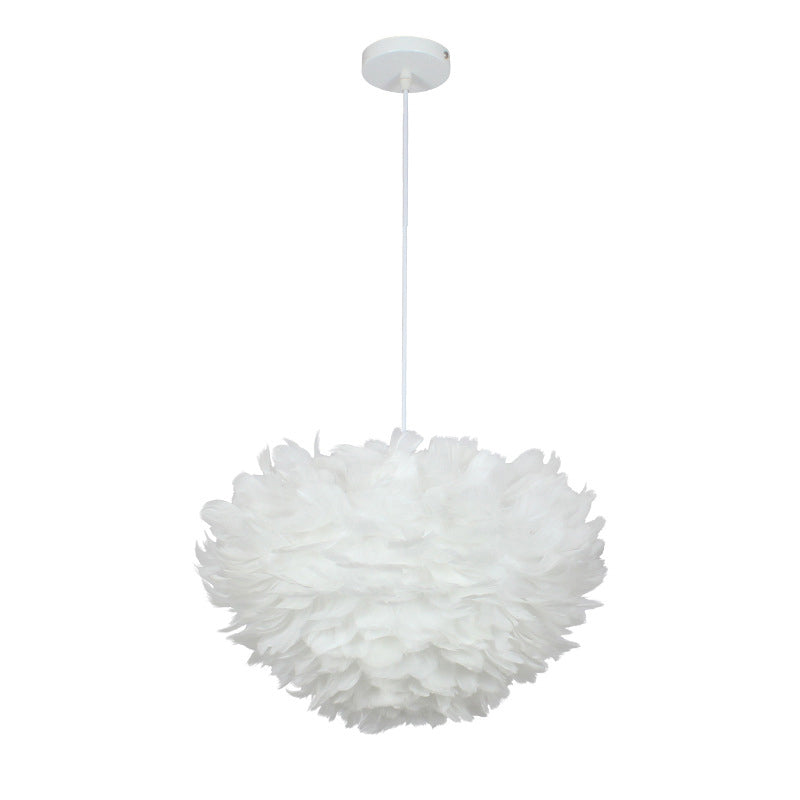 Nordic Style Feather Pendant Light: Half-Sphere Suspension Lamp For Bedroom White / 12