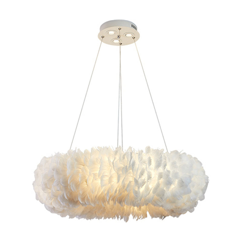 Luminaire suspendu moderne en plumes pour chambre à coucher - Lustre blanc élégant