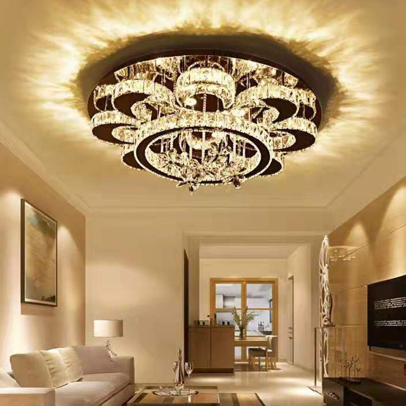Modern Clear Crystal Flower Ceiling Lamp: LED Semi Flush Mount Light Fixture in Chrome