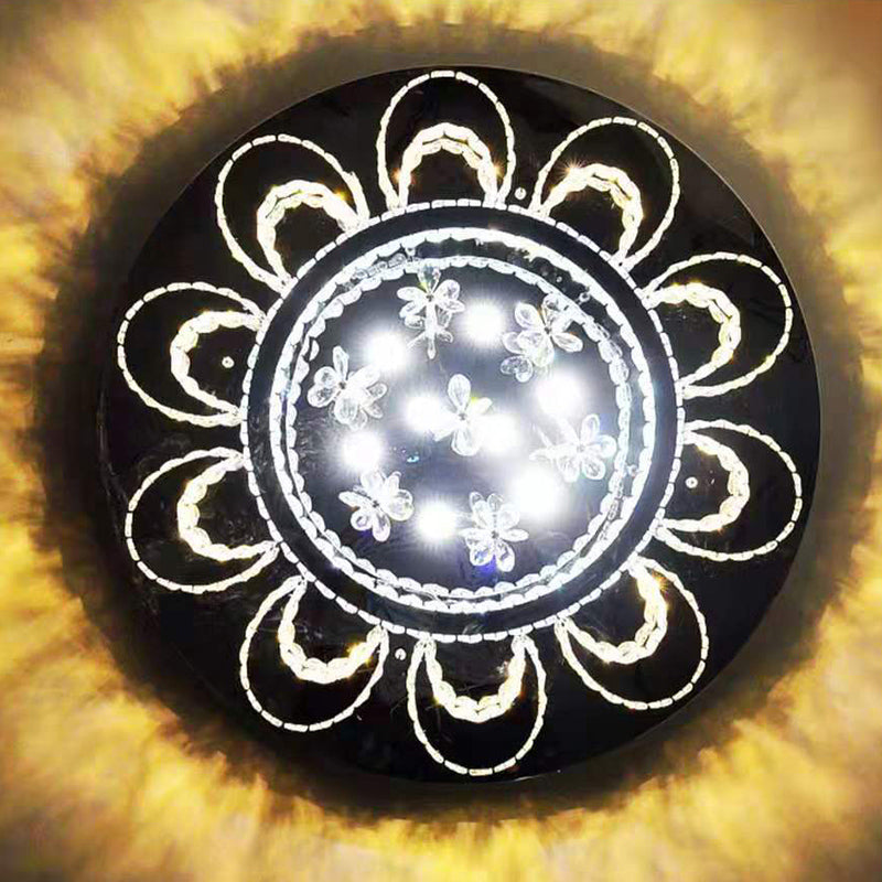 Modern Clear Crystal Flower Ceiling Lamp: LED Semi Flush Mount Light Fixture in Chrome