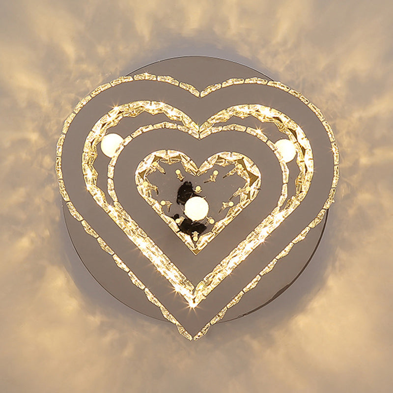 Contemporary Cut-Crystal Heart LED Ceiling Light for Bedroom, Silver