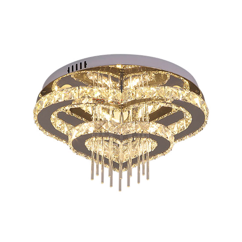 Contemporary Cut-Crystal Heart LED Ceiling Light for Bedroom, Silver