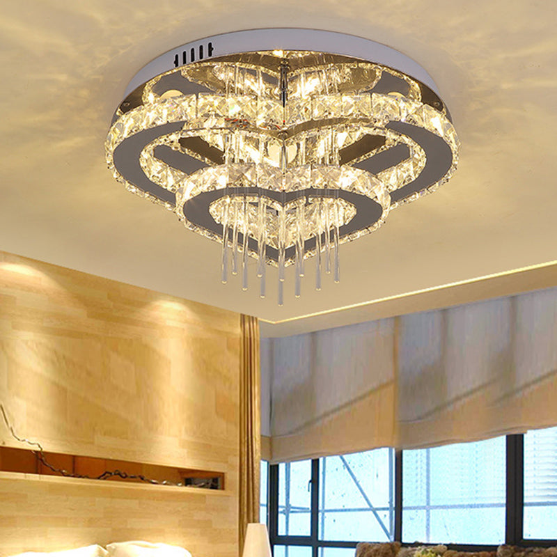Contemporary Cut-Crystal Heart Led Ceiling Light For Bedroom Silver