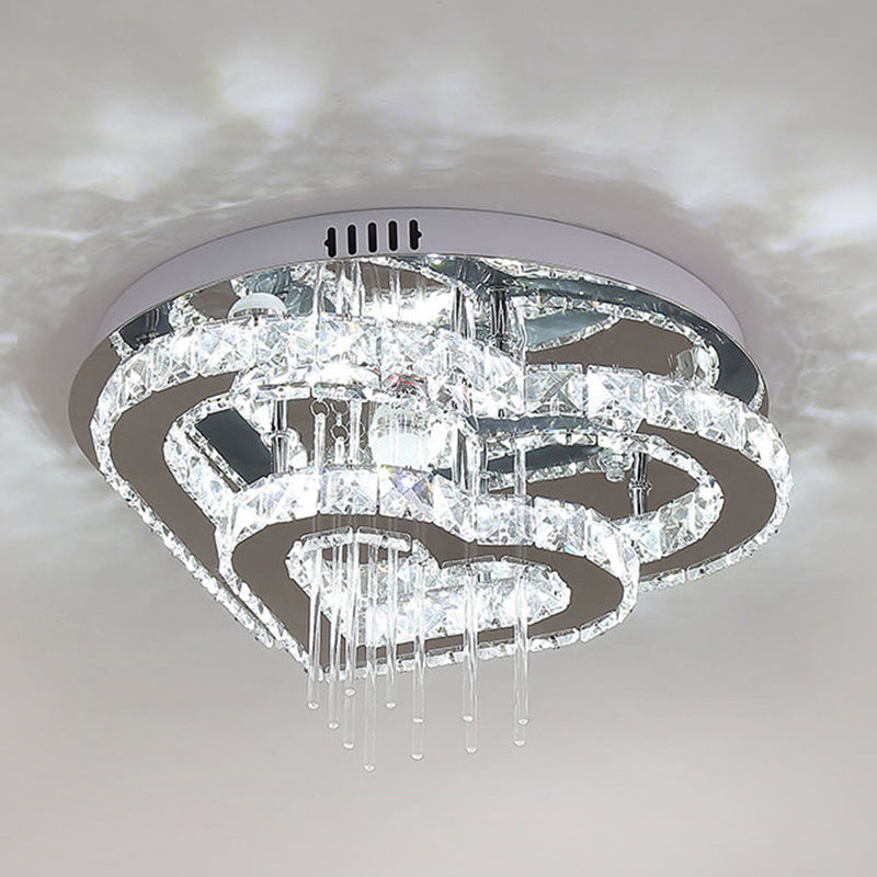 Contemporary Cut-Crystal Heart LED Ceiling Light for Bedroom, Silver