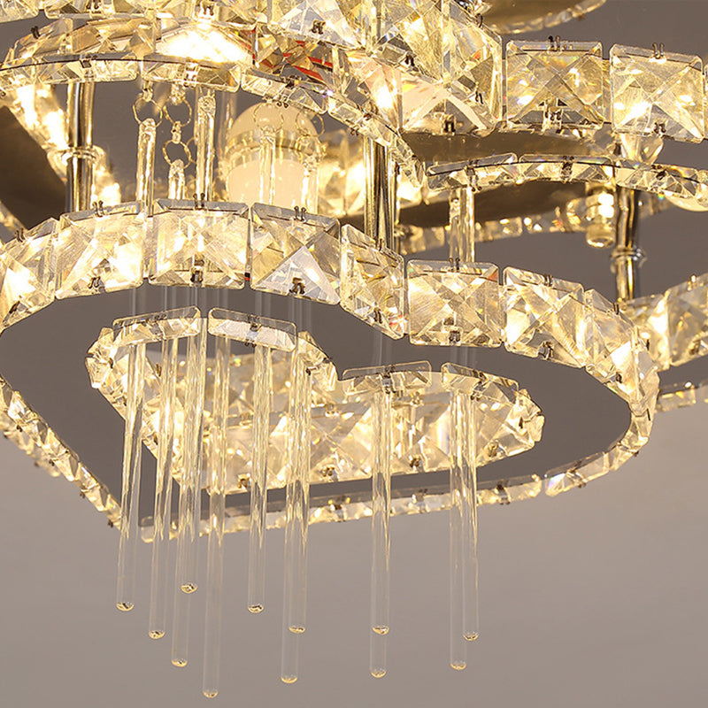 Contemporary Cut-Crystal Heart LED Ceiling Light for Bedroom, Silver