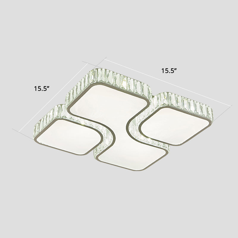 Minimalist Crystal LED Ceiling Flush Light for Bedroom - White Square Flush Mount Lamp