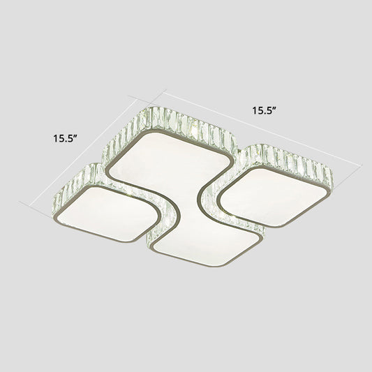 Minimalist Crystal LED Ceiling Flush Light for Bedroom - White Square Flush Mount Lamp