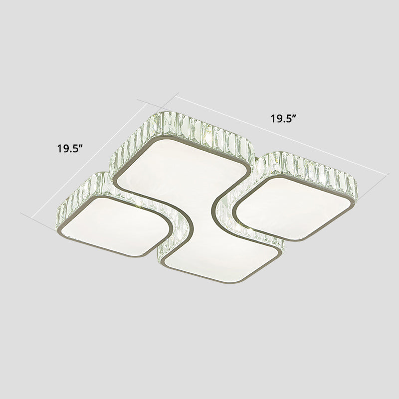 Minimalist Crystal LED Ceiling Flush Light for Bedroom - White Square Flush Mount Lamp