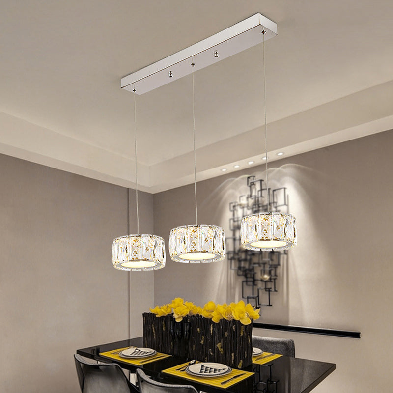 Minimalist LED Crystal Pendant Ceiling Light for Dining Room - Round Beveled Cut K9 Crystal - Clear