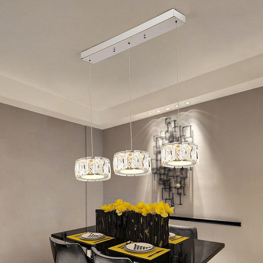 Minimalist LED Crystal Pendant Ceiling Light for Dining Room - Round Beveled Cut K9 Crystal - Clear