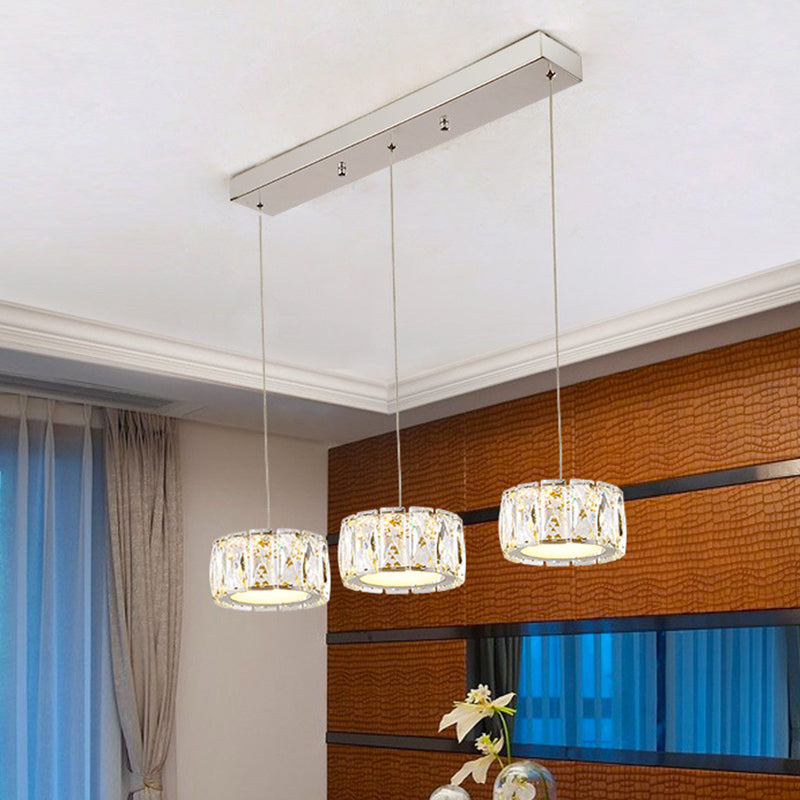 Minimalist LED Crystal Pendant Ceiling Light for Dining Room - Round Beveled Cut K9 Crystal - Clear