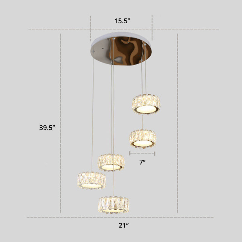Minimalist LED Crystal Pendant Ceiling Light for Dining Room - Round Beveled Cut K9 Crystal - Clear